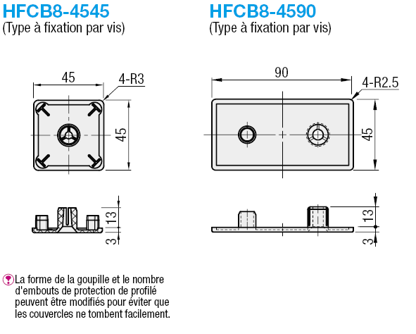 Embouts de protection des profilés Alu - Série 8-45 - Type à fixation par boulon:Affichage d'image associés