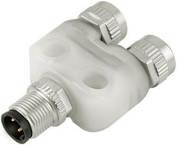 Double distributeur, LED, connecteur mâle M12x1 - 2 connecteurs femelles M12x1