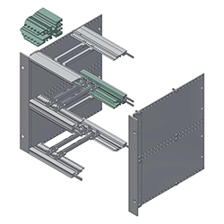 Interzoll, Doubles profilés BUS, alu anodisé coloris nature, pour la fixation des platines BUS dans un bac à cartes 6 U divisé en 2 x 3 U