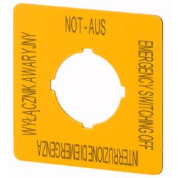 Étiquette, arrêt d'urgence, HxL=50 × 50 mm, jaune, PL, EN, DE, IT