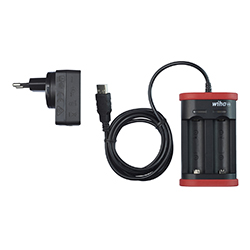 Wiha Chargeur de piles 18500 Li-Ion avec port USB et connecteur Européen