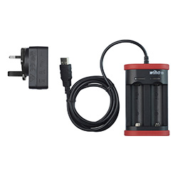 Wiha Chargeur de piles 18500 Li-Ion avec port USB et connecteur UK