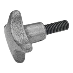 Hand knobs, cast, iron, with threaded bolt steel 6335.4-SG-80-M16-40