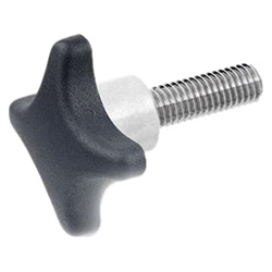 Hand knobs, Plastic, protruding Stainless Steel bushing, Stainless Steel-Threade