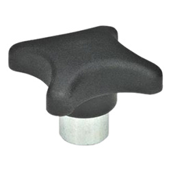 Hand knobs, Technopolymer, with protruding steel bushing 6335.2-63-B10-C
