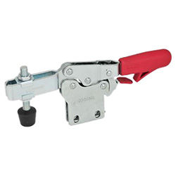 Horizontal acting toggle clamps with safety hook, with vertical mounting base