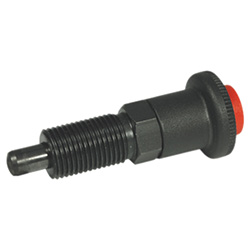 Indexing plungers with safety lock, unlocking with push-button