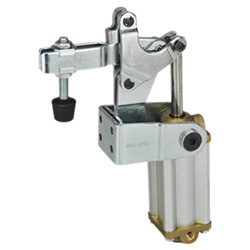 Pneumatic toggle clamps with magnetic piston