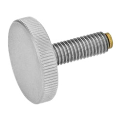 Stainless Steel-Flat knurled screws with brass / plastic pivot 653.10-M8-25-NI-MS