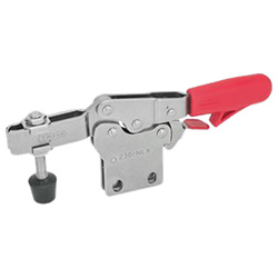 Stainless Steel-Horizontal clamps with safety hook, with vertical base 820.4-230-NL-NI