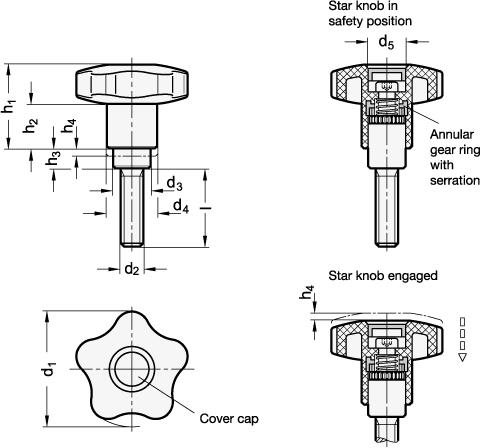 Boutons étoile de sécurité, plastique