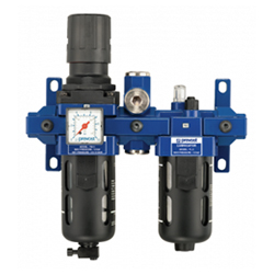 ALTO 3 - Filtre régulateur lubrificateur 2 blocs avec manomètre, fixation et entretoise pour sortie air sec