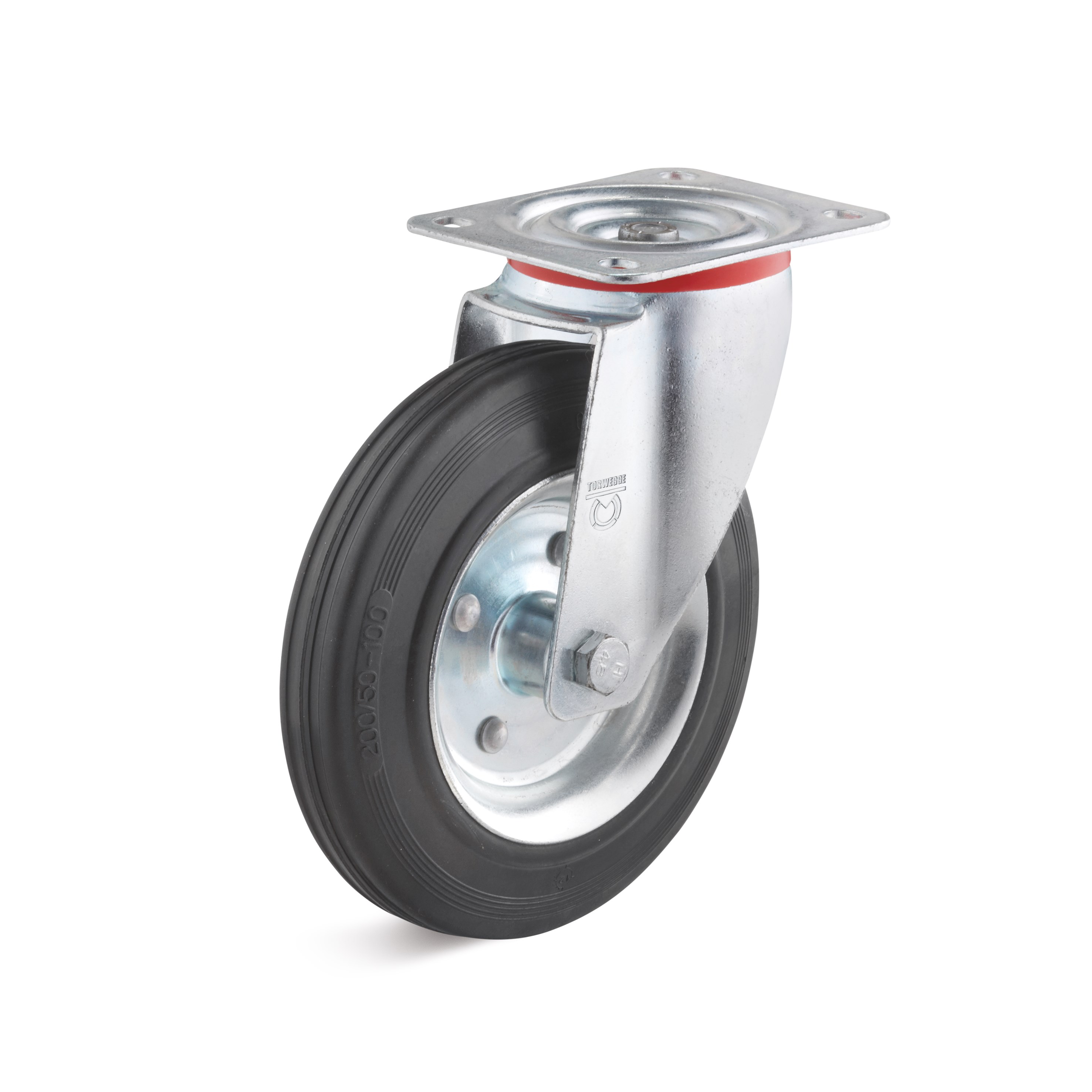 Swivel castor with solid rubber wheel, sheet steel rim