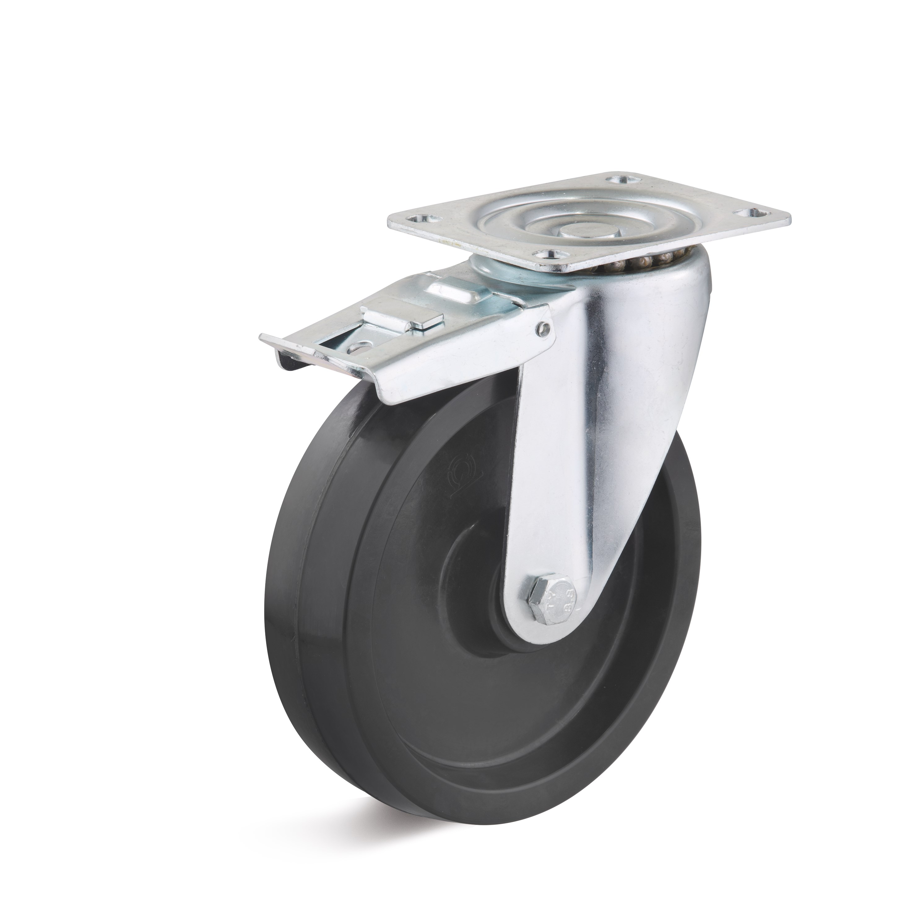 Swivel caster with double stop and heat resistant wheel