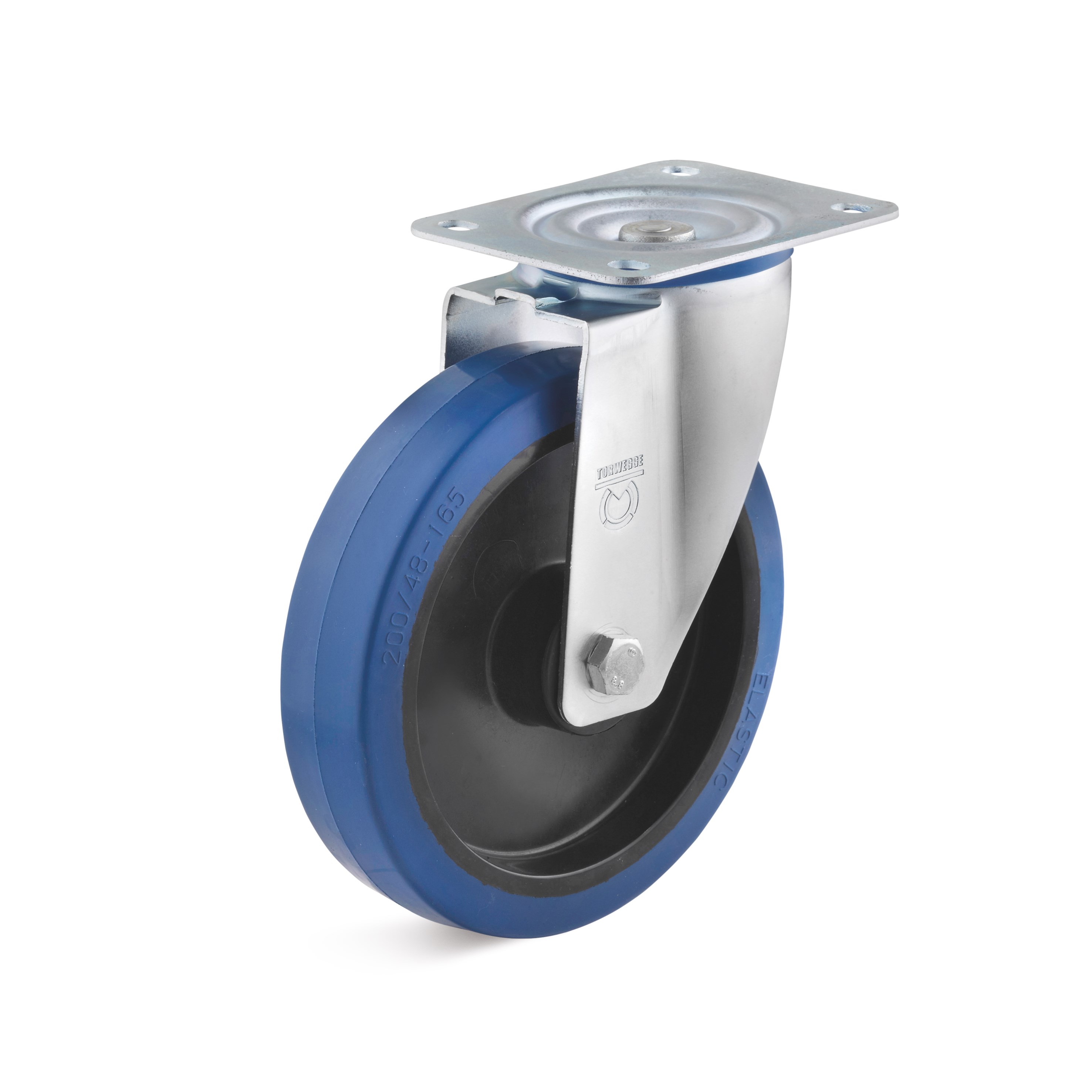 Swivel castor with blue elastic solid rubber wheel