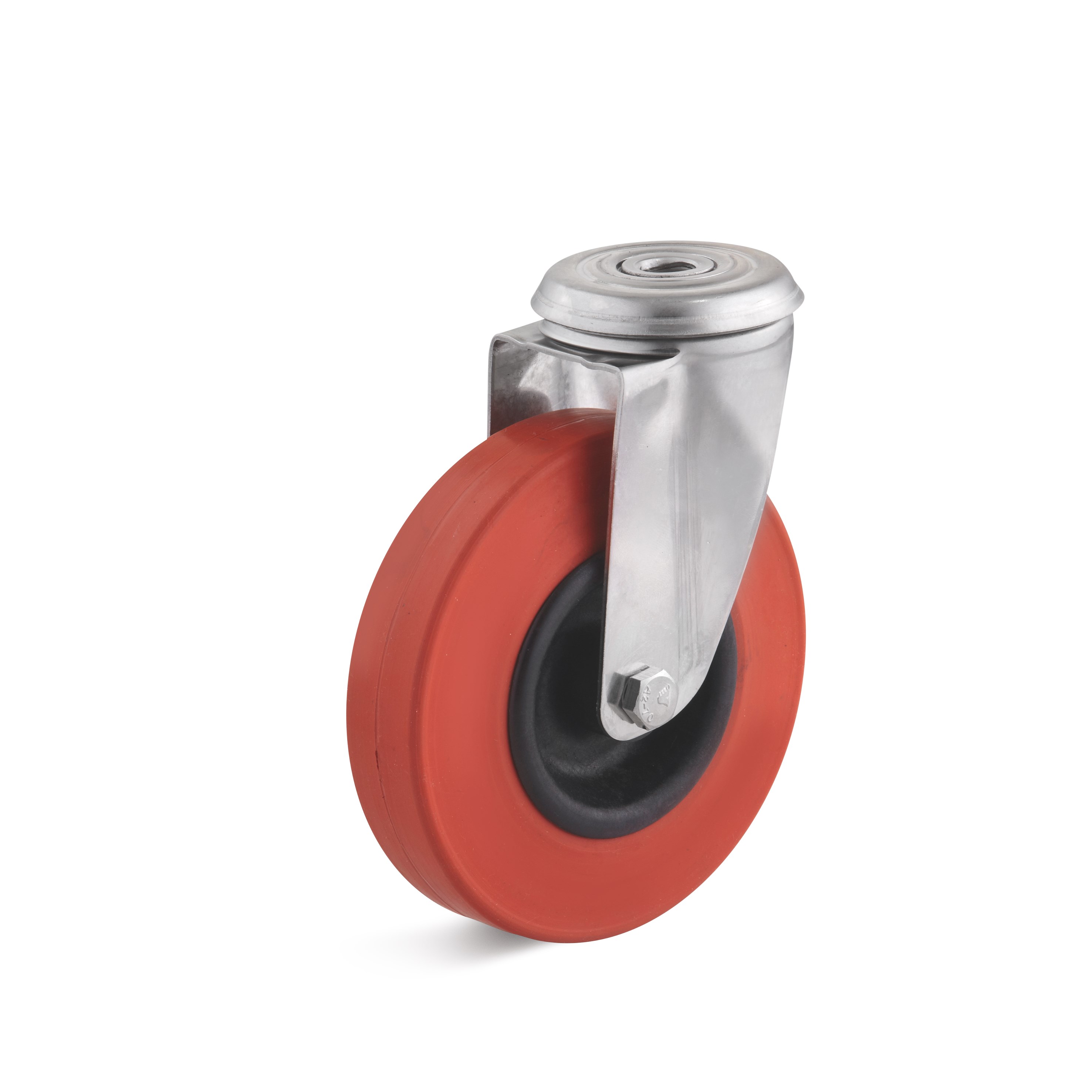 Stainless steel swivel castor with back hole and heat-resistant wheel L-IV-HGK-100-G-1-ROT