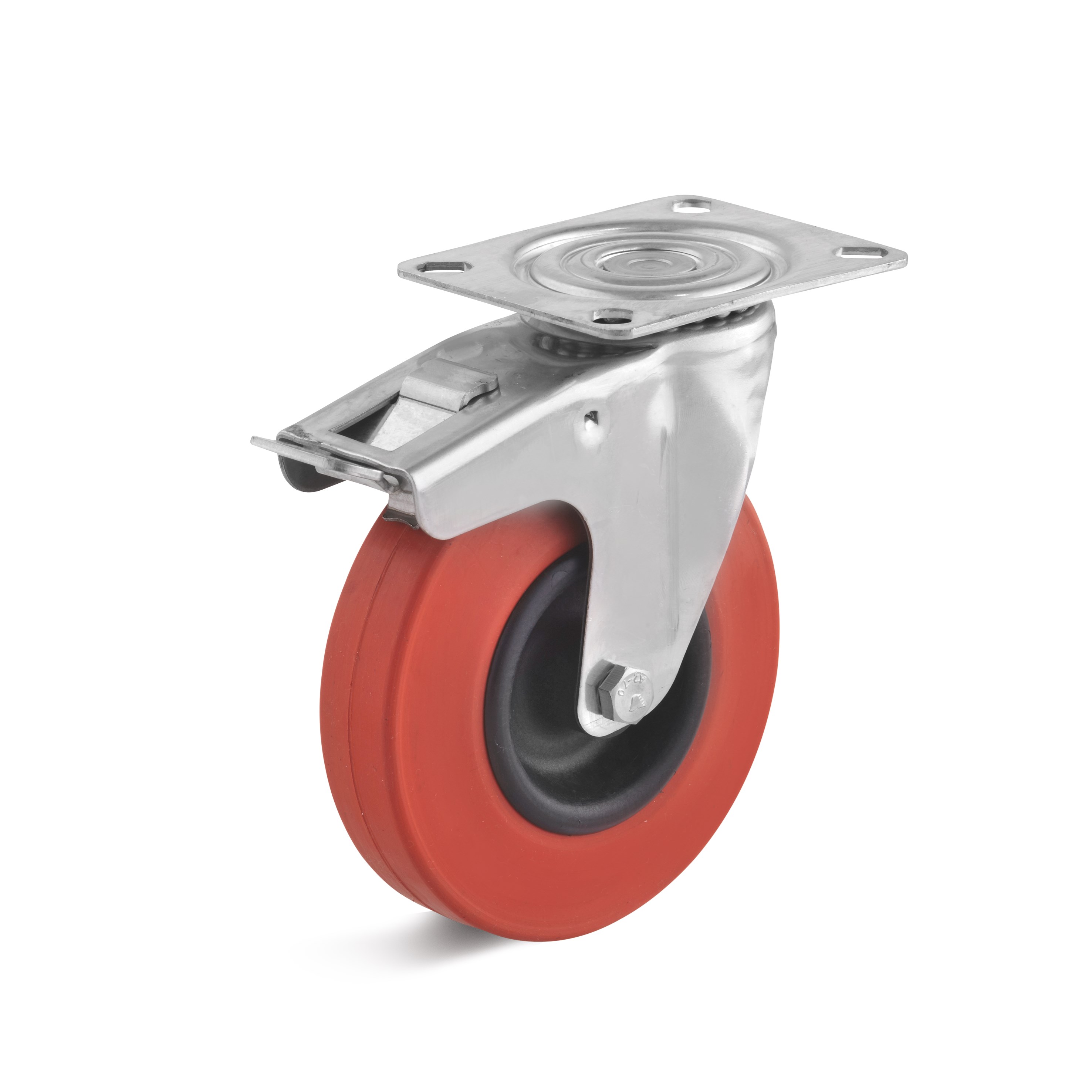 Stainless steel swivel castor with double stop and heat resistant rubber wheel