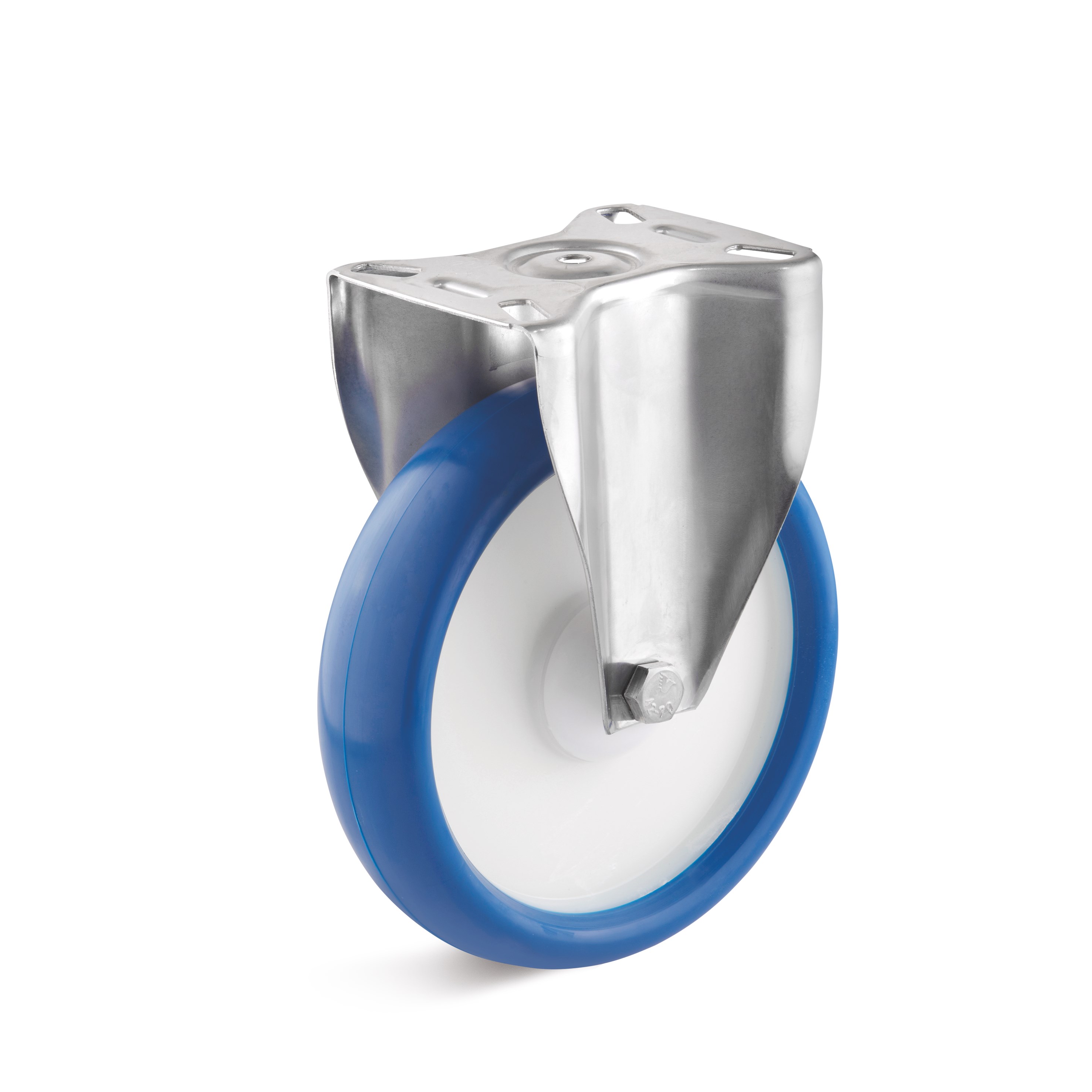 Stainless steel fixed castor with polyurethane wheel, approx. 95 ° Shore A B-IV-PUBK-200-K