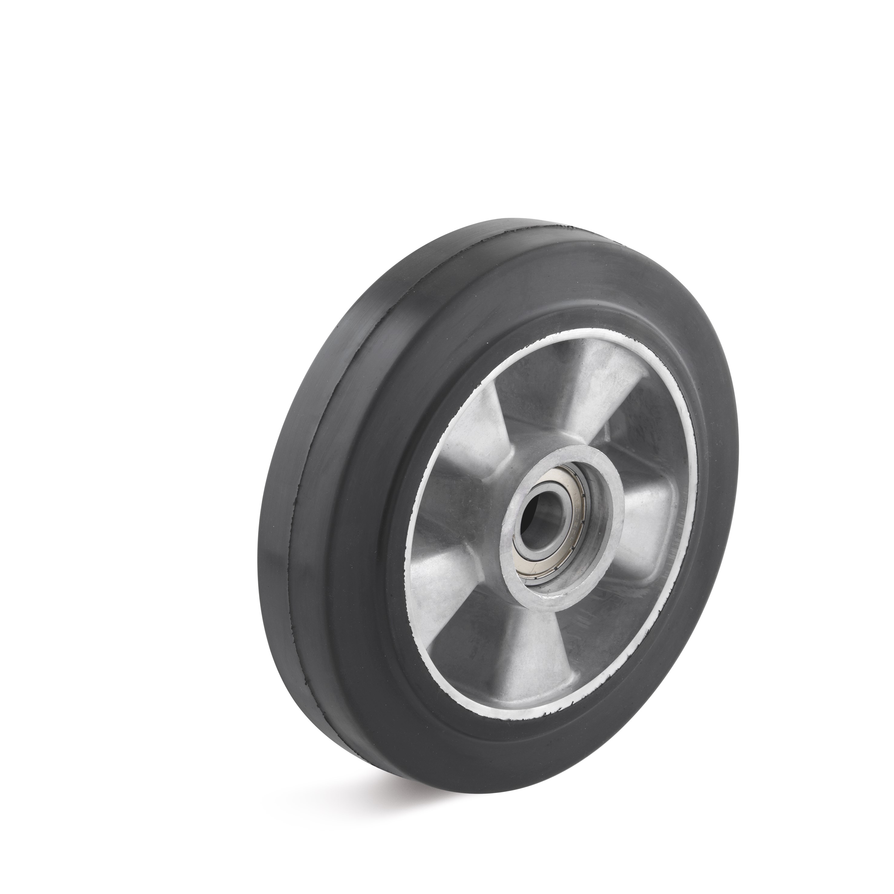 Elastic solid rubber wheel on aluminum die-cast rim