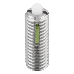 Poussoir à ressort standard acier inox., avec frein-filet, Comp:Ergot en POM (03059)