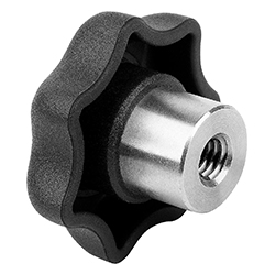 Bouton étoile metalldetektierbar, avec douille, forme K avec insert taraudé, polyamide (06210)