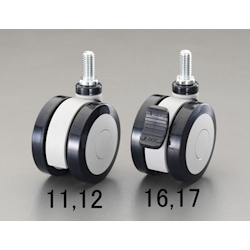 Roulettes (roulettes pivotantes, roulettes de meuble) / (deux roues, avec axe) Diamètre de roue × largeur : 100 × 72 mm