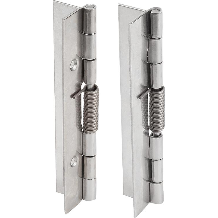 Charnières à ressort en acier, Inox ou aluminium 120 mm, ouverture à ressort (K1175)