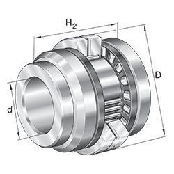 Roulement à aiguilles avec butées à rouleaux cyl. ZARN..-L, à double effet, rondelle-arbre longue