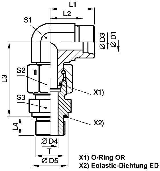 Raccord coudé réglable PARKER avec cône EW-R-ED