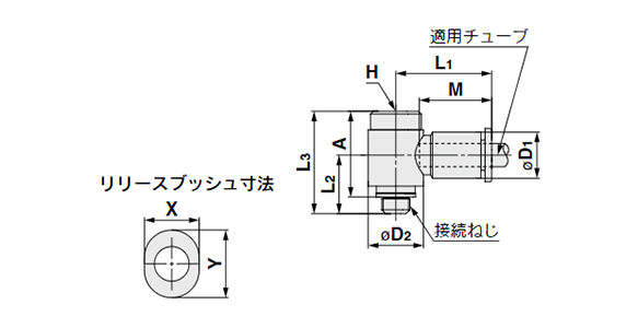 Hexagon Socket Head Universal Male Elbow KQ2VS (Gasket Seal) dimensional outline drawing 