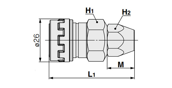 Nut Fitting Type (For Fiber Reinforced Urethane Hose) dimensional drawing (Units: mm) 