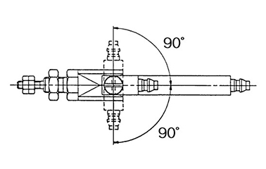 The piping direction on the rod cover side fitting can be moved freely within a range of ±90°