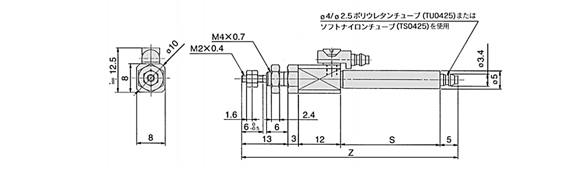 CJ1 Series (Bore Size 4 mm) dimensional outline drawing