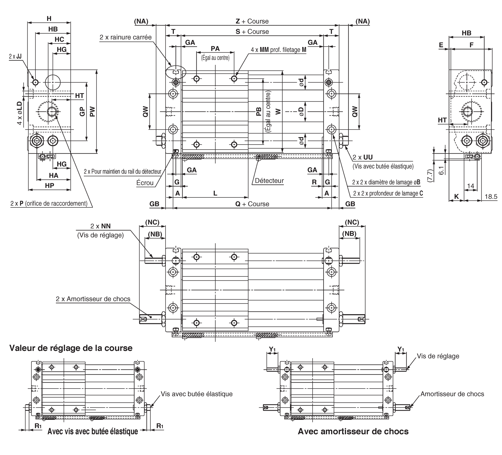 Schéma dimensionnel CYS1 / type à de tuyauterie bilatérale