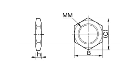 Shock Absorber RB Series Hex Nut dimensional drawing