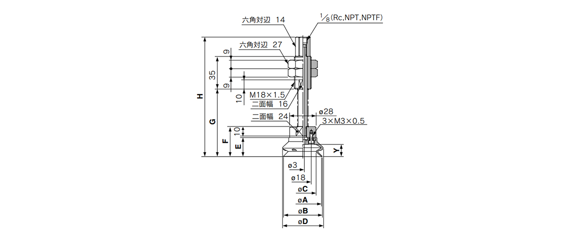 ZPT40/50HB□J□-□01-A18 (male thread) dimensions / structural drawing