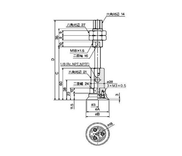 ZPX40/50H□J□-□01-A18 (with buffer) dimensions / structural drawing