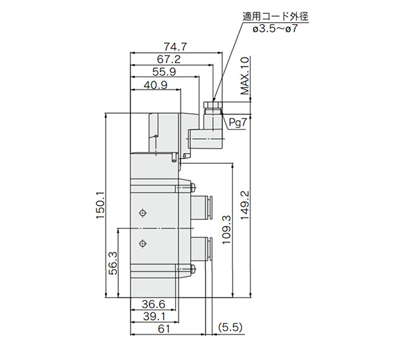DIN plug connector (D, Y): SY9120-□D/Y□□-C8/N9/C10/N11/C12□ dimensional drawing