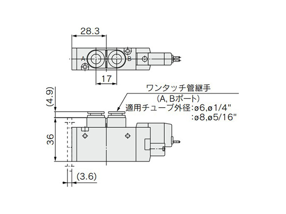 Built-in single-action fitting type: SYJ7120-□G/H□□-C6/C7/C8/C9□ (-F) dimensional drawings