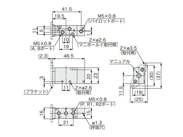 2 position single: SYJA5120-M5 (-F) dimensional drawing