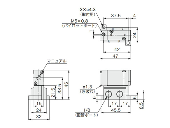 2 position single: SYJA5140-01 dimensional drawing