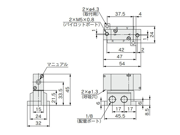 2 position double: SYJA5240-01 dimensional drawing