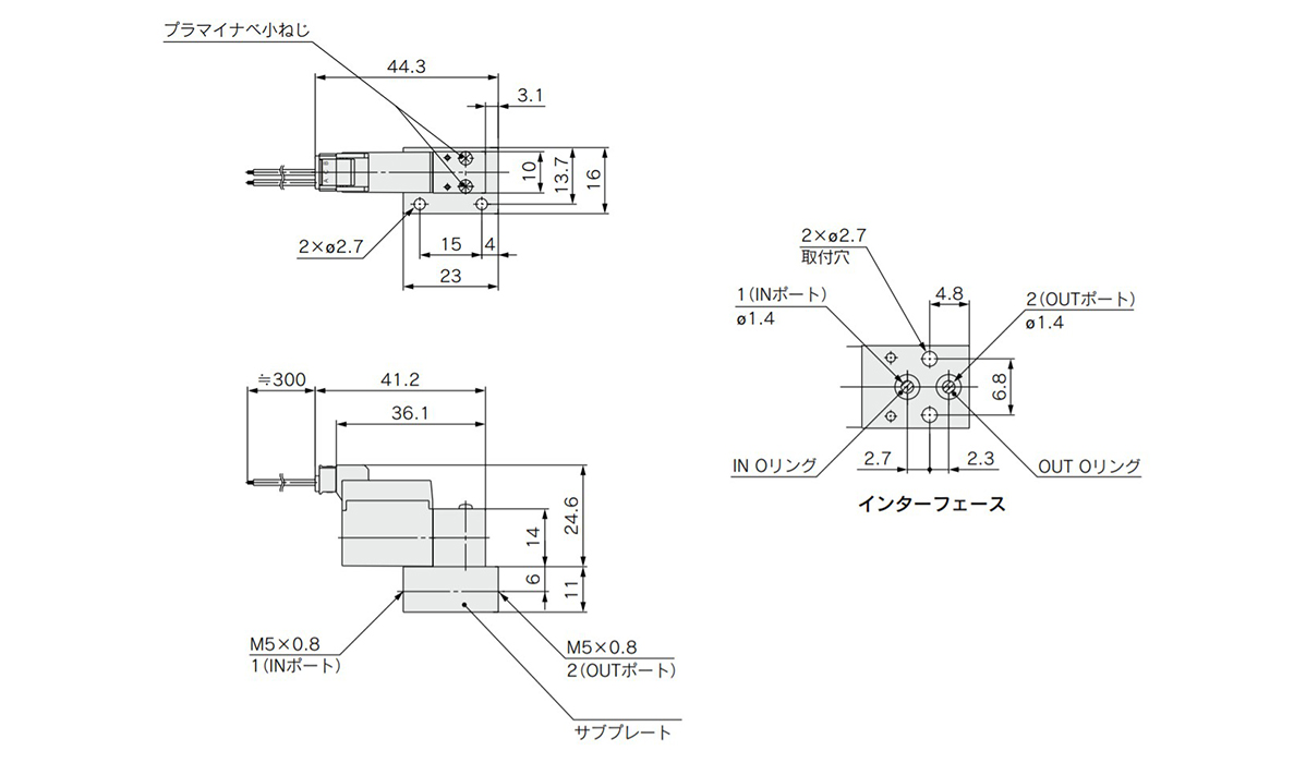 M plug connector (PVQ13-□M-□-M5) dimensional drawings