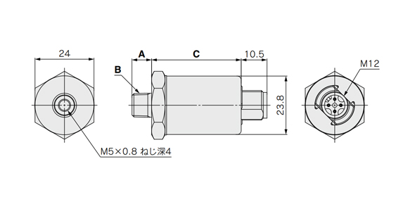 Schéma dimensionnel capteur de pression pour fluide à usage général série PSE570