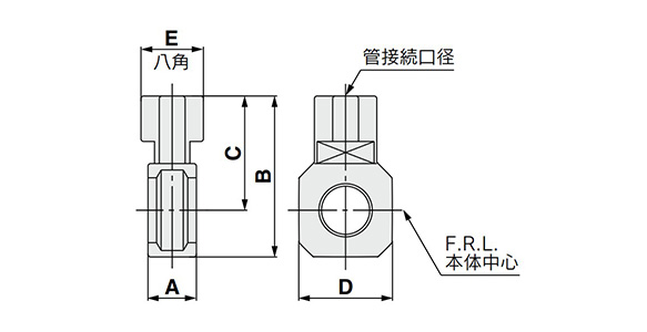 AC Series Air Combination T-spacer attachment dimensional drawing